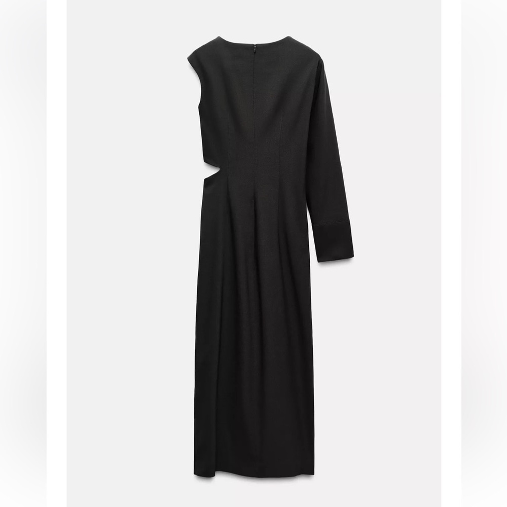 Zara Black Cut Out Midi Dress cotton blend one long sleeve Pleated knot ZW NWT - Picture 9 of 16